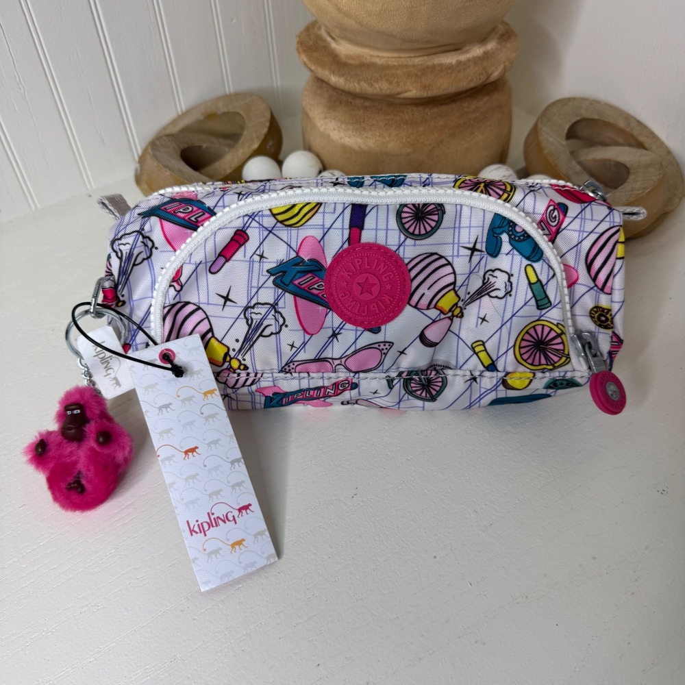 Kipling Cute Pencil Case Sweatshop White Pop Art Print AC7344 NWT